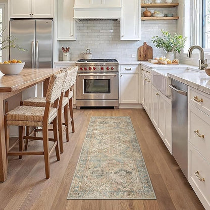 Bavni 2x5 Runner Rug Non Slip, Machine Washable Rug Runners for Hallways, Vintage Distressed Print Kitchen Runner, Low Pile Lightweight Carpet Runner for Entryway Laundry Bedroom Bathroom Wood Brown