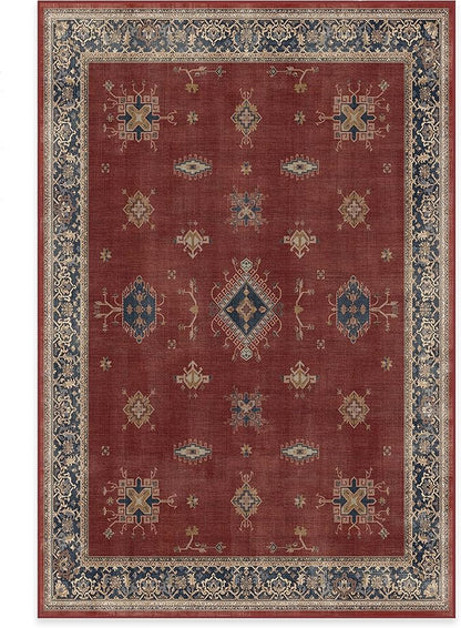 RUGGABLE Washable Vintage Area Rug – Verena Amber Red 6x9, Stain-Resistant, Non-Slip – Medium Machine Washable Rugs for Living Room, Bedroom, Hallway, Entryway & Office–with Cushioned Pad