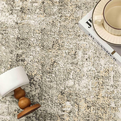 Machine Washable Area Rug 9x12 Beige Gray Large Living Room Indoor Accent Rug Neutral Modern Abstract Low Pile Carpet Non Slip Distressed Throw Rug Bedroom Office Dining Room