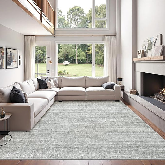 Art&Tuft Washable Rugs 6x9, Low Pile Area Rugs for Living Room - Non Slip and Stain Resistant Soft Thin 6x9 Rug for Bedroom, Dining Room, Kitchen, Office, Grey
