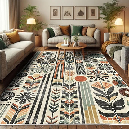 Ambesonne Bohemian Decorative Rug, Retro Mid Century Inspired Abstract Patterns on Ivory Background, Quality Carpet for Bedroom Dorm and Living Room, 2' x 5', Dark Orange and Reseda Green