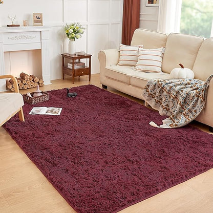 Andency 6x9 Area Rugs Burgundy,Large Shag Fluffy Soft Shaggy Rugs for Living Room Bedroom, Non-Slip Thick Plush Carpet for Kids Girls and Boys, Dorm Nursery Home Decor Aesthetic