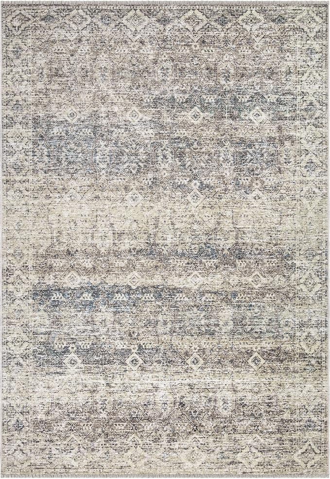 Bloom Rugs Washable Non-Slip 10x14 Rug - Beige Brown/Teal Traditional Oriental Area Rug for Living Room, Bedroom, Dining Room, and Kitchen - Exact Size: 10' x 14'