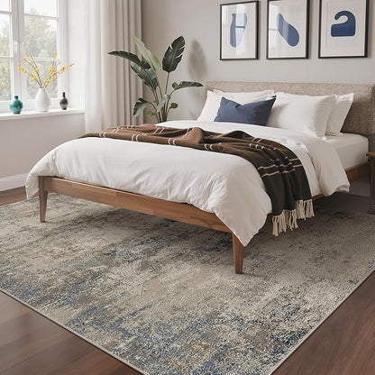 GENIMO Washable 5x7 Area Rugs for Living Room, Non Slip Modern Abstract Rug, Machine Washable Stain Resistant Low Pile Soft Carpet for Bedroom, Dining, Office, Grey Beige