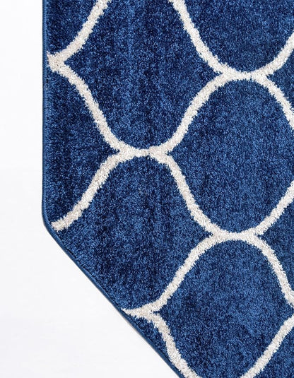 Rugs.com Lattice Frieze Collection Rug – 5' Octagon Navy Blue Medium Rug Perfect for Living Rooms, Kitchens, Entryways