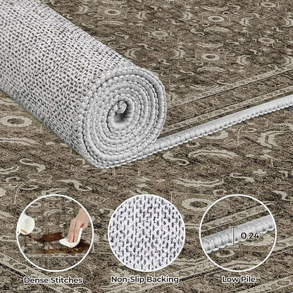 WITSHOCK Living Room Area Rugs 5x7: Soft Non-Slip Backing Washable Rugs Vintage Large Carpet for Bedroom Office Dining Room Kitchen Stain Resistant Home Decor Rug, Dark Brown
