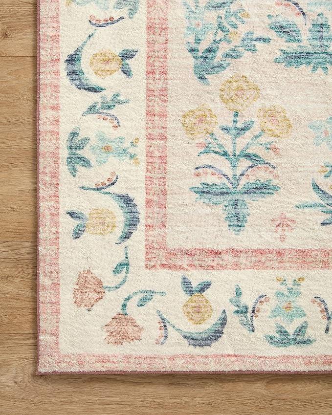 Loloi Rifle Paper Co. Eden Collection EDE-01 Mughal Rose Blush 2'-6" x 9'-6" Runner Rug feat. CloudPile™