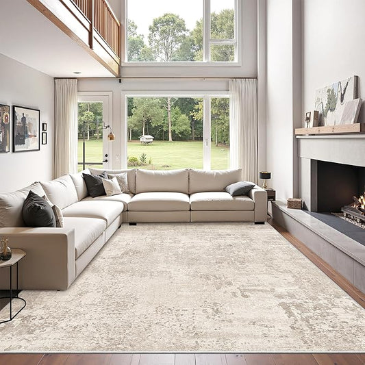 Art&Tuft Washable Rugs 6x9, Abstract Area Rugs for Living Room - Non Slip and Low Pile Soft Thin 6x9 Rug for Bedroom, Dining Room, Kitchen, Office, Beige