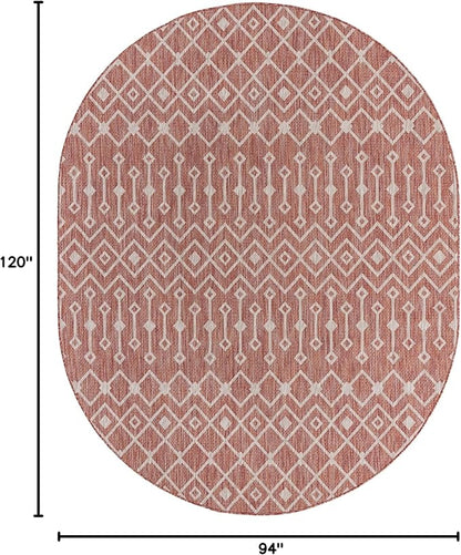 Unique Loom Outdoor Trellis Collection Area Rug - Tribal Trellis (7' 10" x 10' Oval, Rust Red/ Ivory)