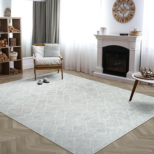 Bloom Rugs Washable Non-Slip 9' x 12' Rug - Gray/Pebble Striped Area Rug for Living Room, Bedroom, Dining Room, and Kitchen - Exact Size: 9' x 12'