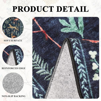 DUKINO 3x5 Rug, Washable Animal Area Rug with Non Slip Vintage Design, Indoor Soft Low Pile Carpet for Bedroom, Nursery, Dining Room, Farmhouse, Playroom, Navy Blue
