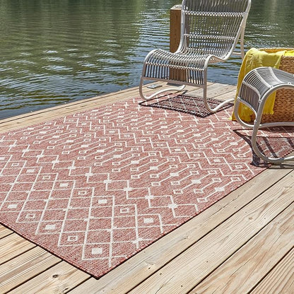 Unique Loom Outdoor Trellis Collection Area Rug - Tribal Trellis (10' x 13' 1" Rectangle, Rust Red/ Ivory)