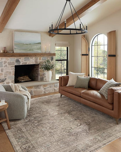 Loloi Magnolia Home by Joanna Gaines Millie Collection MIE-03 Charcoal/Dove 2'-7" x 14', .25" Pile Height, Runner Rug