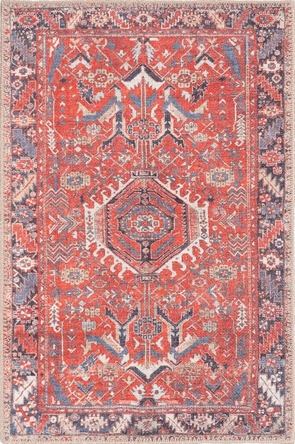 GLN Rugs Traditional Collection - Machine Washable Area Rug, Traditional Washable, Non Slip, Low Pile Chenille Rug, Living Room, Bedroom, Kitchen Rug (2' x 3' Multi Red)