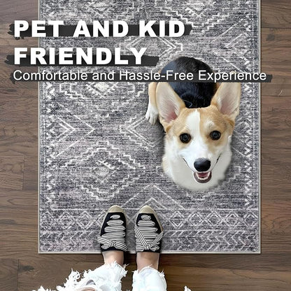 KILOCOCO Hallway Runner Rug 3'x10' Runners for Hallways Washable Runner Rug Non Slip Rubber Backed Low-Pile Runners for Bedroom Kitchen Living Room Laundry Room Boho Rugs, Grey