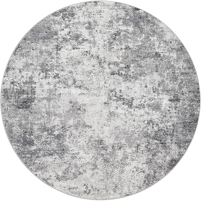 8ft Round Area Rug Living Room Rugs - 8x8 Washable Neutral Modern Abstract Soft Thin Rug Indoor Floor No Slip Rug Carpet for Bedroom Under Dining Table Home Office Decor - Grey