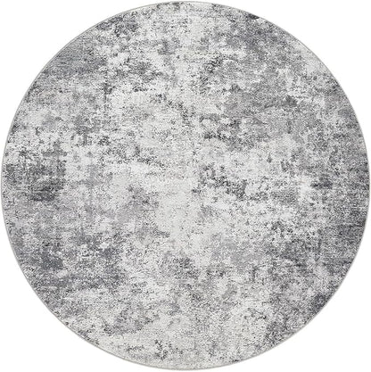5ft Round Area Rug Living Room Rugs - 5x5 Washable Neutral Modern Abstract Soft Thin Rug Indoor Floor No Slip Rug Carpet for Bedroom Under Dining Table Home Office Decor - Grey