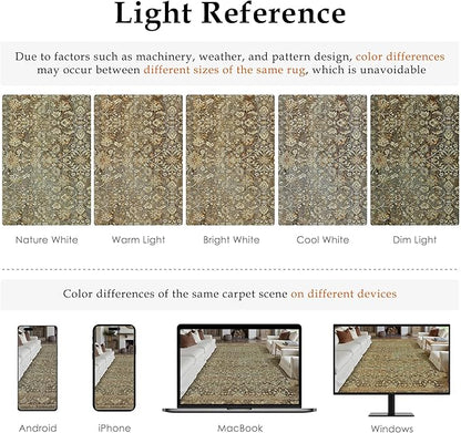 Area Rug 5x7 Brown Living Room Washable Vintage Carpet Non Slip Indoor Retro Traditional Accent Throw Large Rug for Office Kitchen Bedroom Dining Room