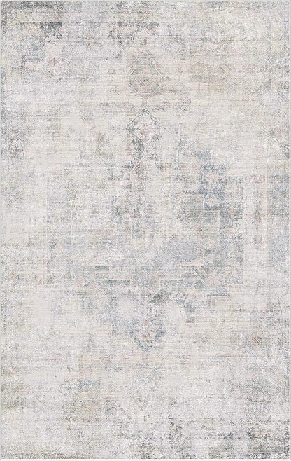 Blue Abstract Rug for Living Room - 5x8 Modern Area Rug for Home Office, Foyer, Bedroom, Low Pile & Lightweight
