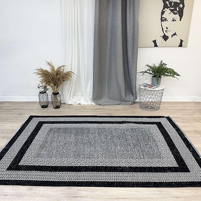 Alfa Rich 5x8 Black Washable Area Rugs for Living Room Bedroom Kitchen Cotton Pet Friendly Rug