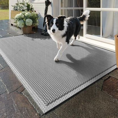 Front Door Mat 20''x31'', Drainage Heavy Duty Dirt Trapping Non-Slip Doormats, Outdoor Rubber Floor Mats, Restaurant Commercial Kitchen Industral Pool Entrance Bar Wet Area, Grey