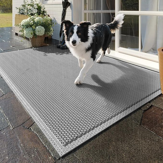 Front Door Mat 20''x31'', Drainage Heavy Duty Dirt Trapping Non-Slip Doormats, Outdoor Rubber Floor Mats, Restaurant Commercial Kitchen Industral Pool Entrance Bar Wet Area, Grey