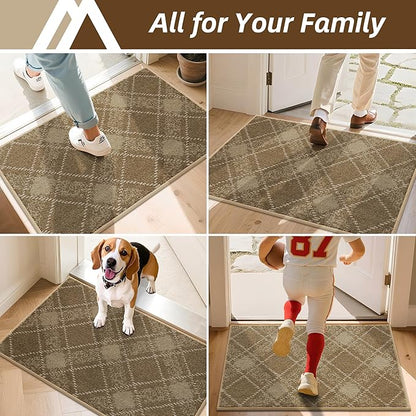 COSY HOMEER Plaid Door Mat 20" x 32",Dirt Trapper Entryway Rugs,Non-Slip Washable Farmhouse Doormat,Low Profile Welcome Mats for Paws Taupe