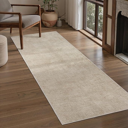 Art&Tuft 2x6 Runner Rug - Washable Runner Rugs, Non-Slip Runner Rug for Hallway, High Low Pile Textured Stripe 2x6 Rug Runner Throw Carpet for Entrance Entryway Bedroom Living Room Kitchen, Beige