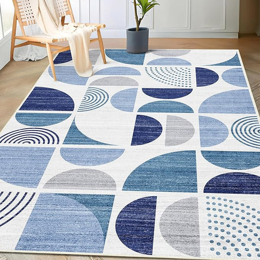 MUJOO 3x5 Rug Washable,Blue Boho Area Rugs for Bedroom Entryway Living Room Bedside,Small Throw Floor Carpet Non Slip Soft Indoor Modern Abstract Navy Blue