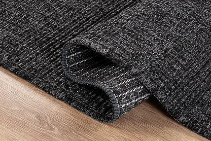 Beverly Rug Easy Jute Large Rug 9x12 Solid Washable Durable Outdoor Indoor Area Rugs for Living Dining Room Patio Office Stain Resistant Non Shedding Indoor Outside Carpet (9 x 12 Dark Gray)