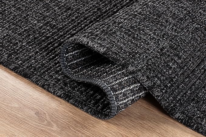 Beverly Rug Easy Jute Rug 8x10 Solid Washable Durable Outdoor Indoor Area Rugs for Living Dining Room Patio Office Stain Resistant Non Shedding Casual Indoor Outside Carpet (8 x 10 Dark Gray)