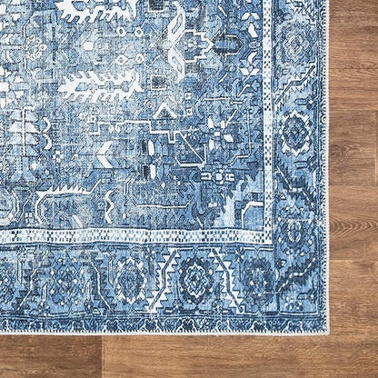 Bloom Rugs Washable Non-Slip 2' x 3' Rug - Blue Traditional Oriental Area Rug for Living Room, Bedroom, Dining Room, and Kitchen - Exact Size: 2' x 3'