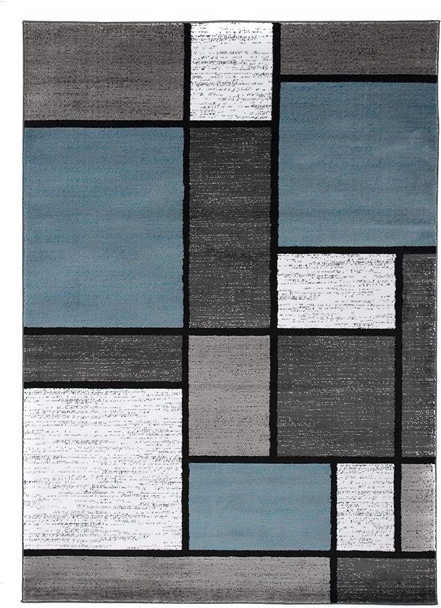 Rugshop Contemporary Modern Boxes for Home Office,Living Room,Bedroom,Kitchen Non Shedding Area Rug 3'3" x 5' Blue/Gray