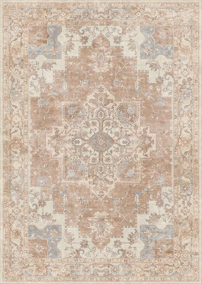 GENIMO 6x9 Area Rugs for Living Room, Non Slip Machine Washable Retro Rugs, Low Pile Chenille Print Rug for Bedroom, Dining Room, Home Office, Orange