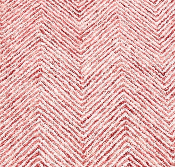 Modern Herringbone Chevron Collection Handcrafted Wool Area Rug - Durable, Zigzag Pattern, for High Traffic, Contemporary Design for Living Room, Bedroom, Dining Room Decor (Blush Pink, 8' x 8')