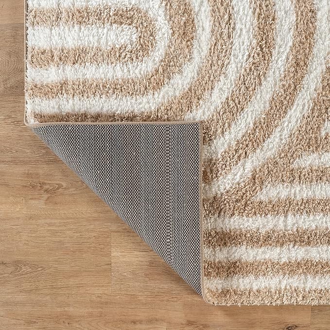 Rugshop Abstract Arch Shag Area Rug Beige 4' x 6' Ideal for Small Living Rooms, Offices, or Beside The Bed