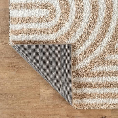 Rugshop Abstract Arch Shag Area Rug Beige 4' x 6' Ideal for Small Living Rooms, Offices, or Beside The Bed