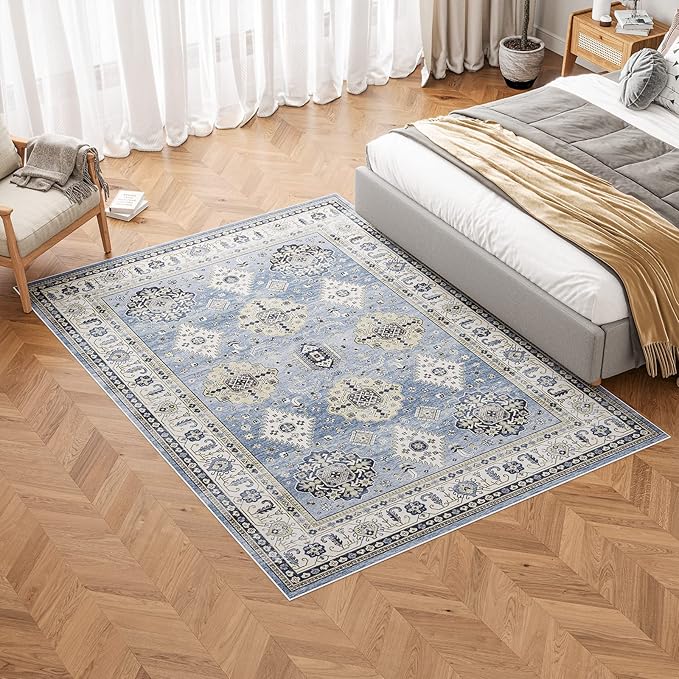 Dripex Vintage Washable Area Rug - 3x5 Entryway Rug for Indoor Door Mat Low-Pile Non-Slip Bedside Rug Bedroom Oriental Medallion Floral Print Carpet Soft Accent Rug Farmhouse Office Home Decor