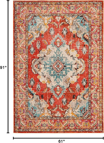 SAFAVIEH Monaco Collection Area Rug - 5'1" x 7'7", Orange & Light Blue, Boho Chic Medallion Distressed Design, Non-Shedding & Easy Care, Ideal for High Traffic Areas in Living Room, Bedroom (MNC243H)