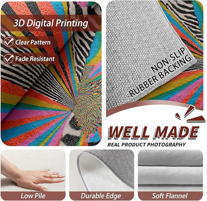 Graffiti Living Room Rug - Colorful Abstract Art Rug, 7x9 Area Rugs, Hippie Aesthetic Funky Washable Foldable Large Carpet Home Decor #C089