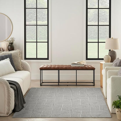 Nourison Home Textured Home Charcoal Ivory 7'10" x 9'10" Area Rug - Easy Cleaning, Non Shedding, Bed Room, Living Room, Dining Room, Kitchen (8' x 10')
