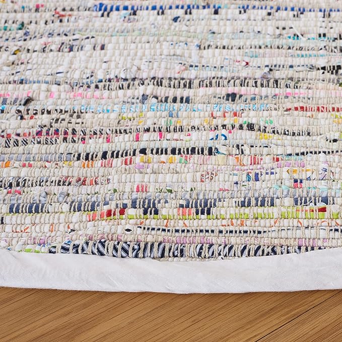 SAFAVIEH Rag Rug Collection 6' Round Ivory/Multi RAR121G Handmade Boho Stripe Cotton Area Rug