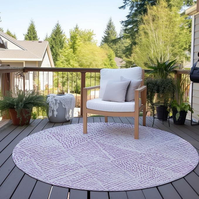 Addison Rugs Chantille ACN591 Purple 8' x 8' Indoor Outdoor Round Rug, Easy Clean, Machine Washable, Non Shedding, Bedroom, Living Room, Dining Room, Kitchen, Patio Rug