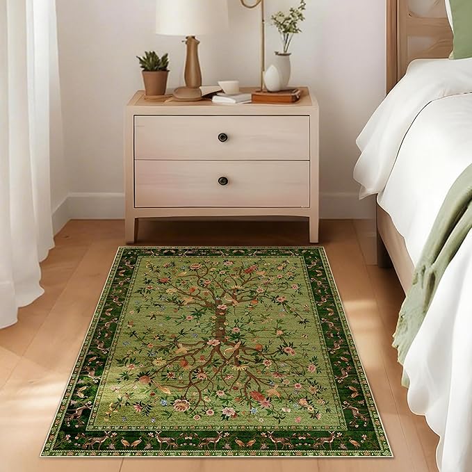 Door Mat Entryway Rug 2x3, Machine Washable Non-Slip Small Area Rug, Boho Floral Low Pile Throw Rugs for Entrance, Front Door, Entry, Kitchen, Kids Room（Green）