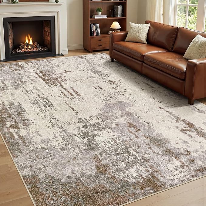 9x12 Area Rug Living Room Rugs - Washable Neutral Modern Abstract Soft Thin Rug Indoor Floor No Slip Rug Carpet for Bedroom Under Dining Table Home Office Decor - Brown/Grey/Beige