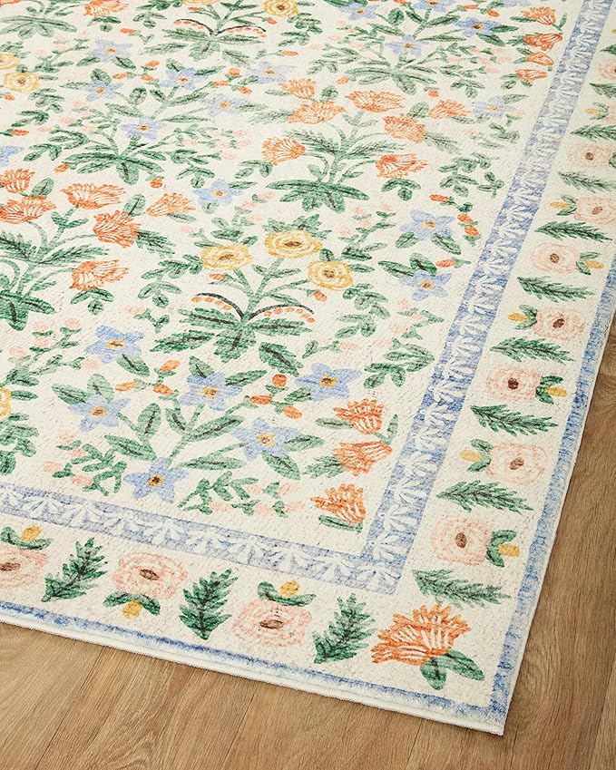 Loloi Rifle Paper Co. Eden Collection EDE-02 Mughal Garden Cream 2'-6" x 9'-6" Runner Rug feat. CloudPile™