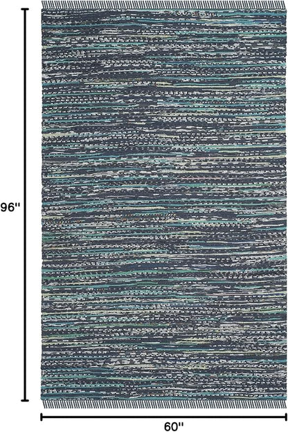 SAFAVIEH Rag Rug Collection Area Rug - 5' x 8', Ink & Multi, Handmade Boho Stripe Cotton, Ideal for High Traffic Areas in Living Room, Bedroom (RAR121C)