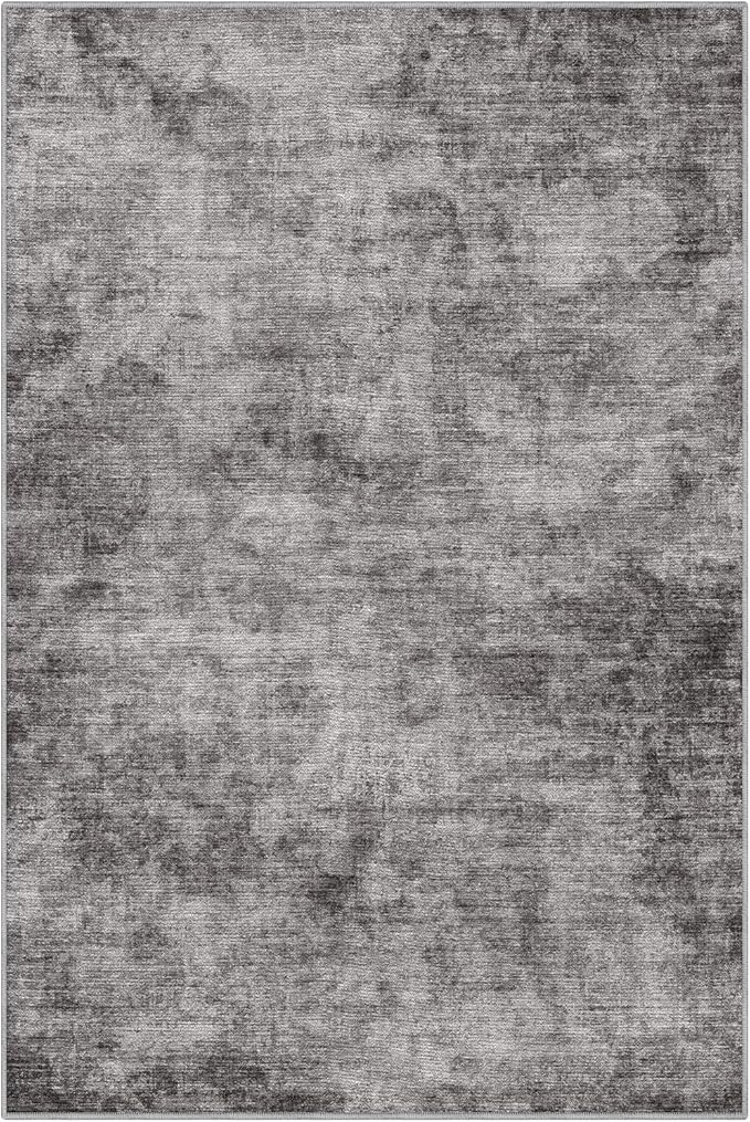 LUMI 5x8 Washable Area Rug for Living Room, Ultra Soft Modern Neutral Grey Rugs Non Slip with Rubber Backing, Low Profile, High Traffic, Stain Resistant Carpets, Ideal for Bedroom, Dining Room