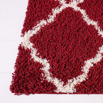 SAFAVIEH Dallas Shag Collection Area Rug - 5'1" x 7'6", Red & Ivory, Trellis Design, Non-Shedding & Easy Care, 1.5-inch Thick Ideal for High Traffic Areas in Living Room, Bedroom (SGD257Q)