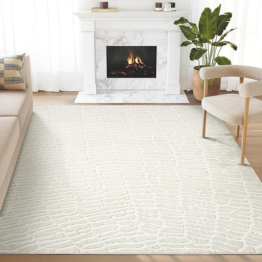 Abani Cream Area Rug for Living Room, Bedroom - Pebble Pattern - 4 x 6 - Durable & Easy to Clean